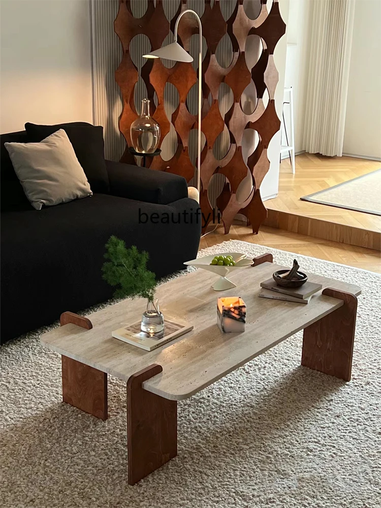 Nordic Style Natural Cave Stone Coffee Table Rectangular Living Room Home Cream Style Coffee Table B & B Corner Table