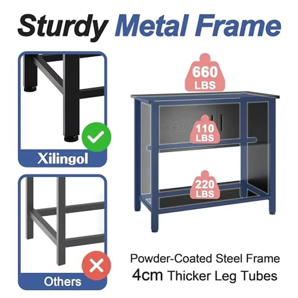 Aquarium Stand Metal Frame 40-50 Gallon Fish Tank Cabinet Storage 660lbs Capacity Black Wood Metal