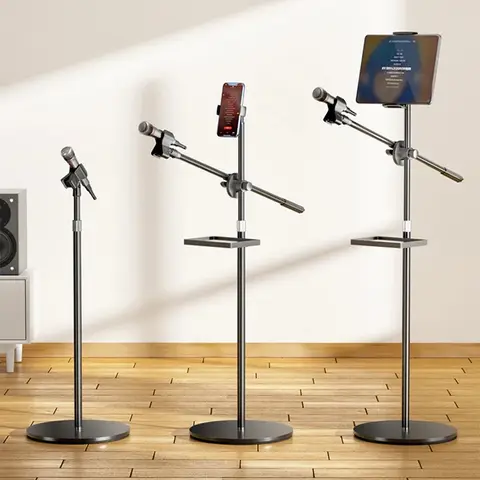 마이크 캔틸레버 브래킷 조절식 휴대폰 및 태블릿 플로어 스탠드, 12.9 인치 아이패드 프로 범용 마이크 지지대 55mm, 180cm, 2 in 1