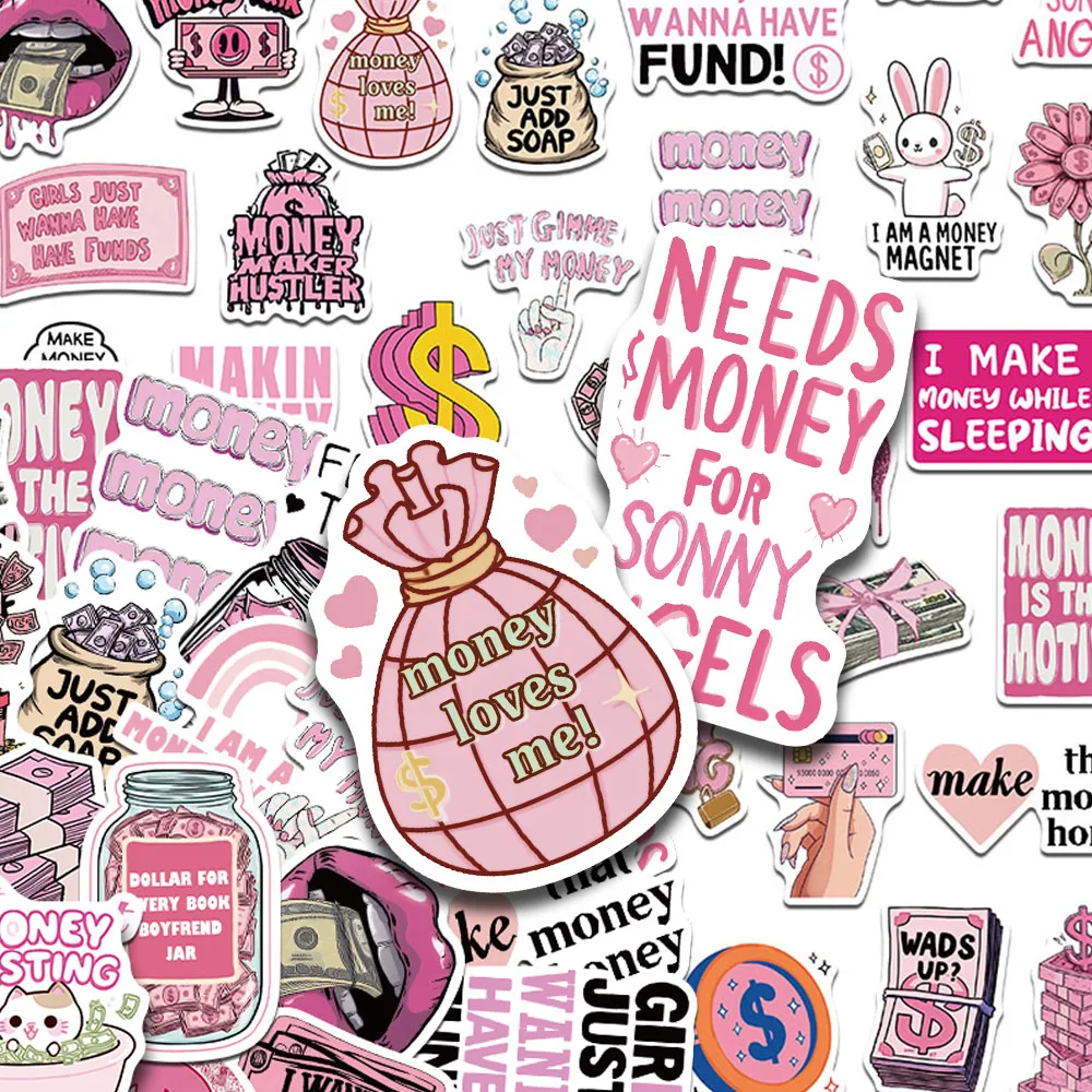 50pcs Cartoon Money Stickers Decals For Laptop Scrapbook Luggage Guitar Helmet DIY Graffiti Aesthetic Stickers Creative Gifts
