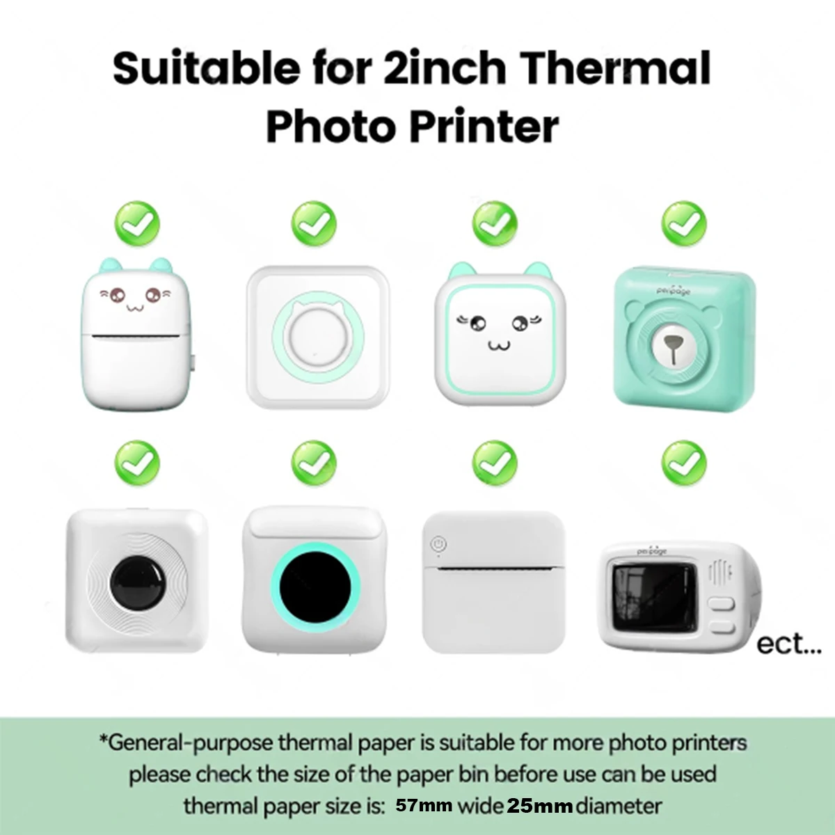 حراري شفاف ذاتي اللصق للطابعات المحمولة الصغيرة حتى مع ورق طباعة حراري لسطح ضوء الكاميرا، 57 مم × 25 مم