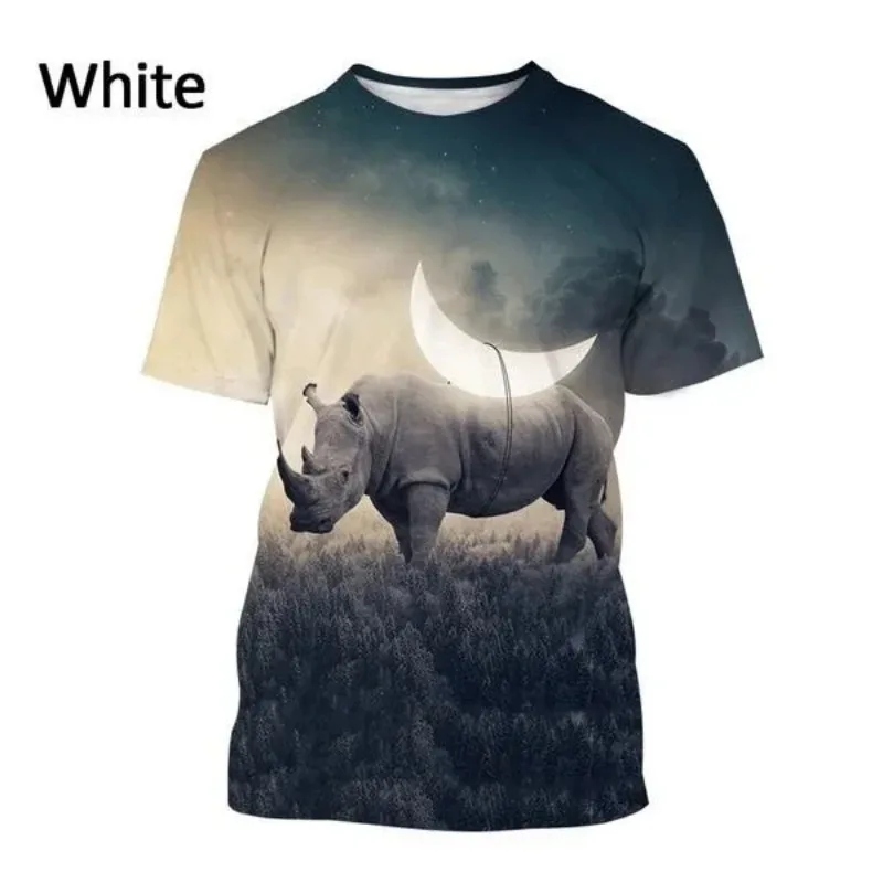 Summer Fashion Casual Men's Oversized Animal Print T-shirt African Rhino 3D Printed T Shirt Hip-hop Harajuku Streetwear Tops