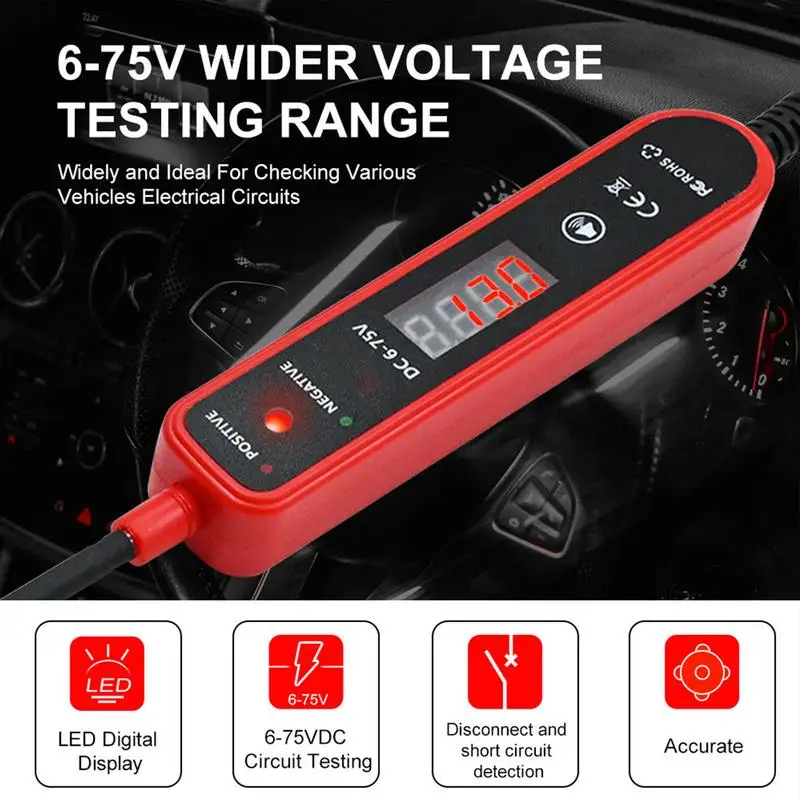 Penguji Listrik Otomotif Alat Diagnostik Perbaikan Otomatis Pencari Listrik Sirkuit Mobil Multifungsi Tampilan Digital 4-60VDC