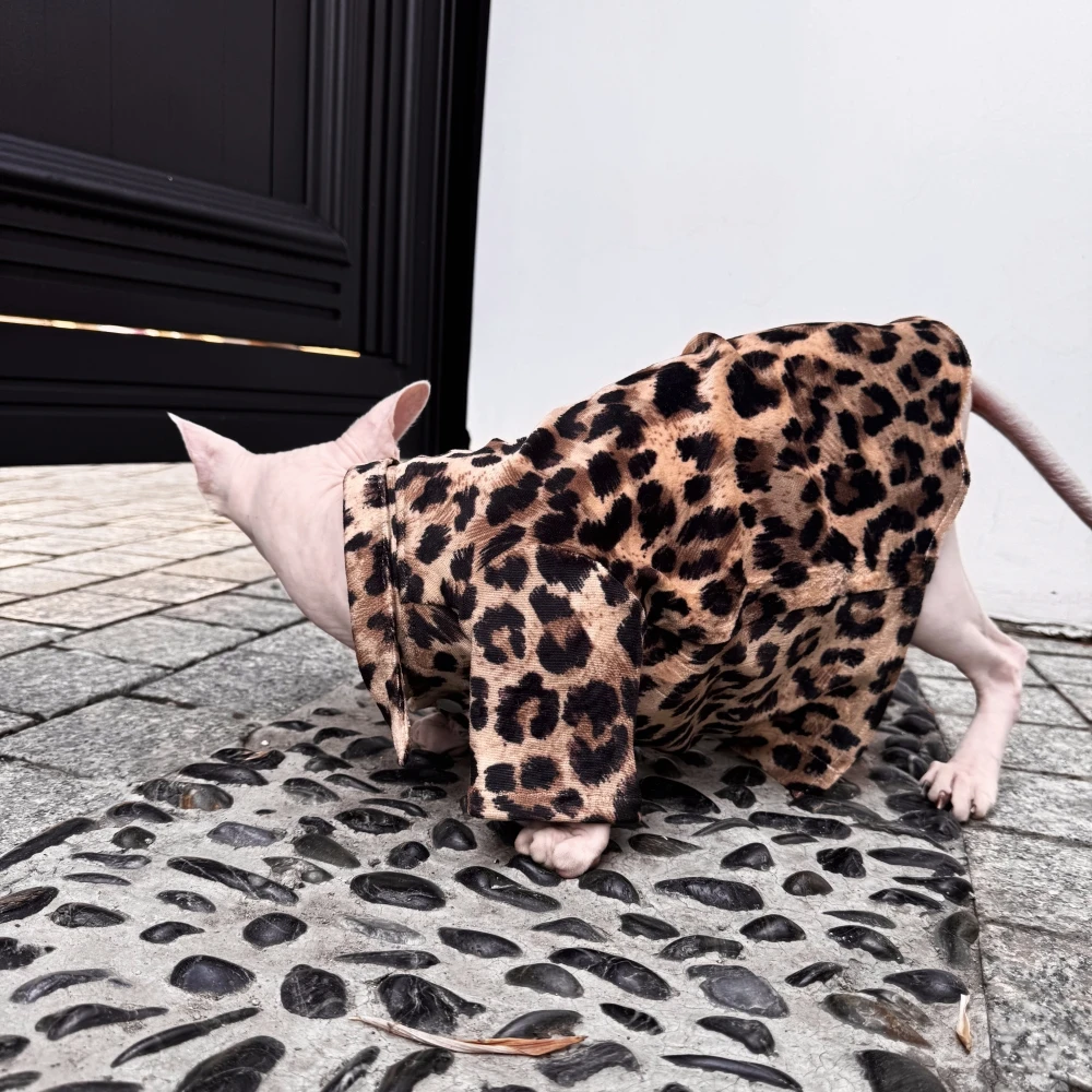 Cat Clothes Summer Leopard Shirt for Sphynx Cat Relaxed Fit Blouse For Kittens Street photography Over Size Coat for Devon Rex