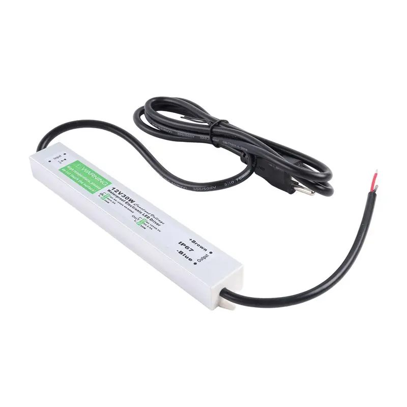 WORTHOWN-LED Driver 12V Power Supply 30W, 90-250V AC To 12V DC 2.5A Converter, IP67 Waterproof , US Plug