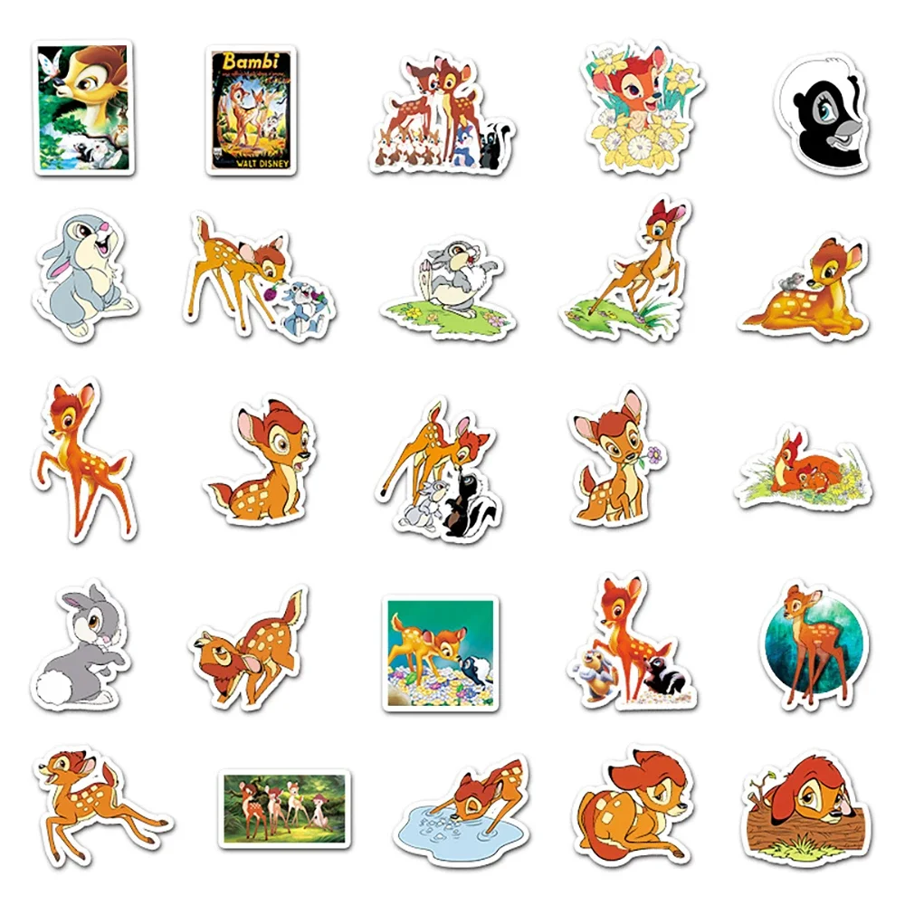 50PCS Disney Bambi Cartoon Aufkleber Graffiti Nette Deer Aufkleber Laptop Telefon Skateboard Gitarre Sammelalbum Auto Aufkleber Kind Spielzeug