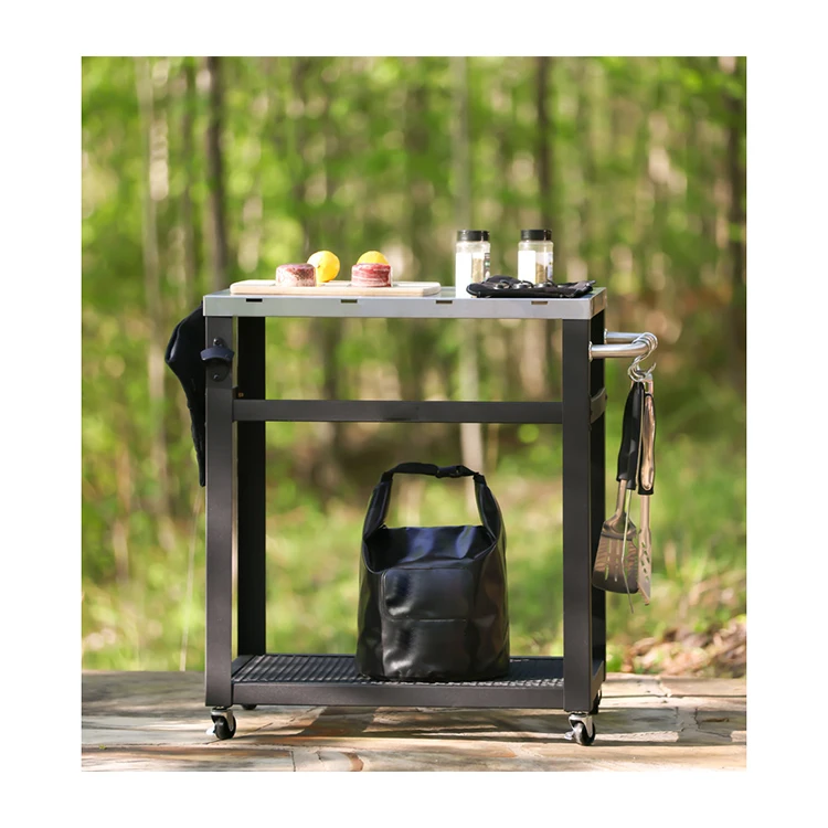 

AJUNION Portable Outdoor Prep Cart Bbq Grill Camping Table Moveable Outdoor Kitchen Bbq Island
