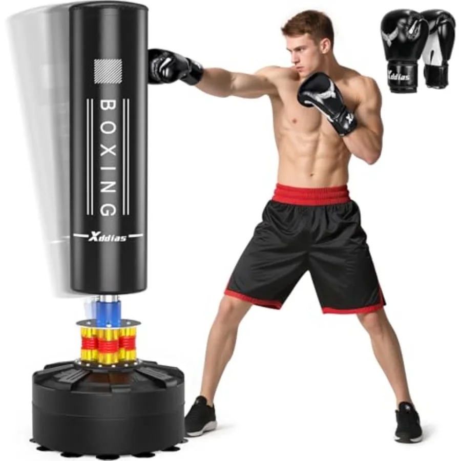 Freestanding Punching Bag for Home Gym Training Steel Frame with PVC Cover Black Stable Base with Sand/Water Fill