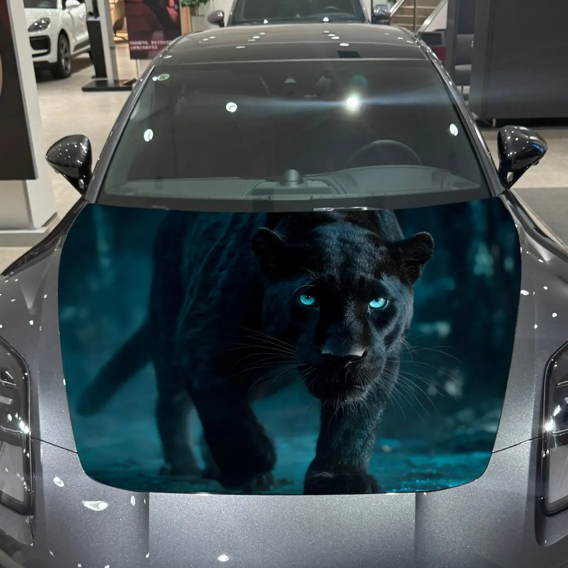 الصيد النمر سيارة هود الفينيل يلتف ملصق ، بولي كلوريد الفينيل مقاوم للماء سيارة بونيه الشارات ، ملصقات ذاتية اللصق مقاومة للخدش ل Eng #4