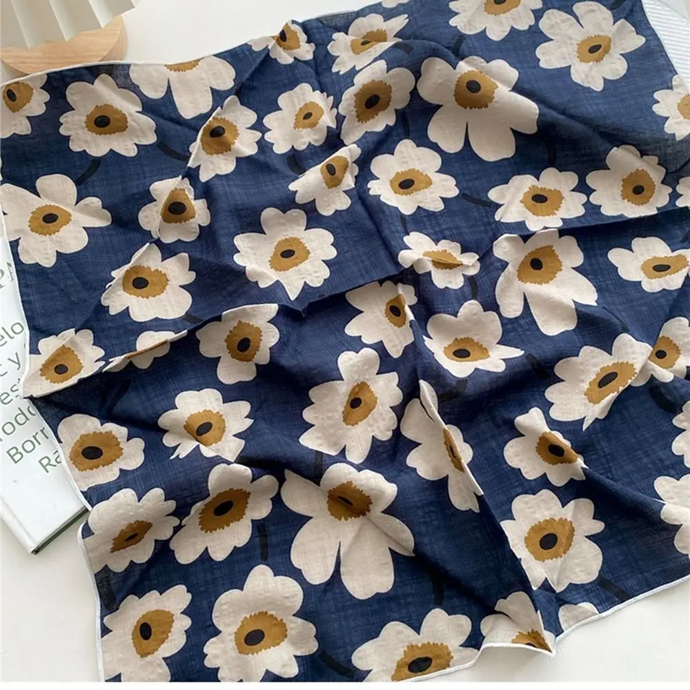 Flower Headband Cotton Linen Square Scarf Head Scarf Pastoral Style Printed Silk Scarf Collocation Clothing Accessories Hair Tie