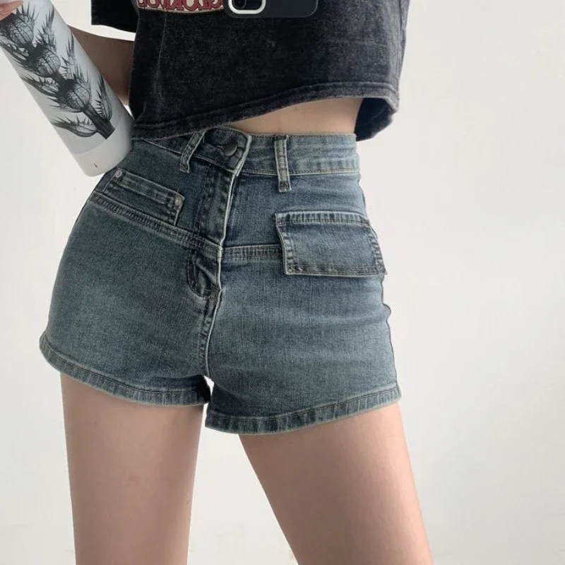 Denim Shorts Women Design Fashion Simple Vintage Summer All-match High Waist Leisure Streetwear Slim Tender Sexy American Style