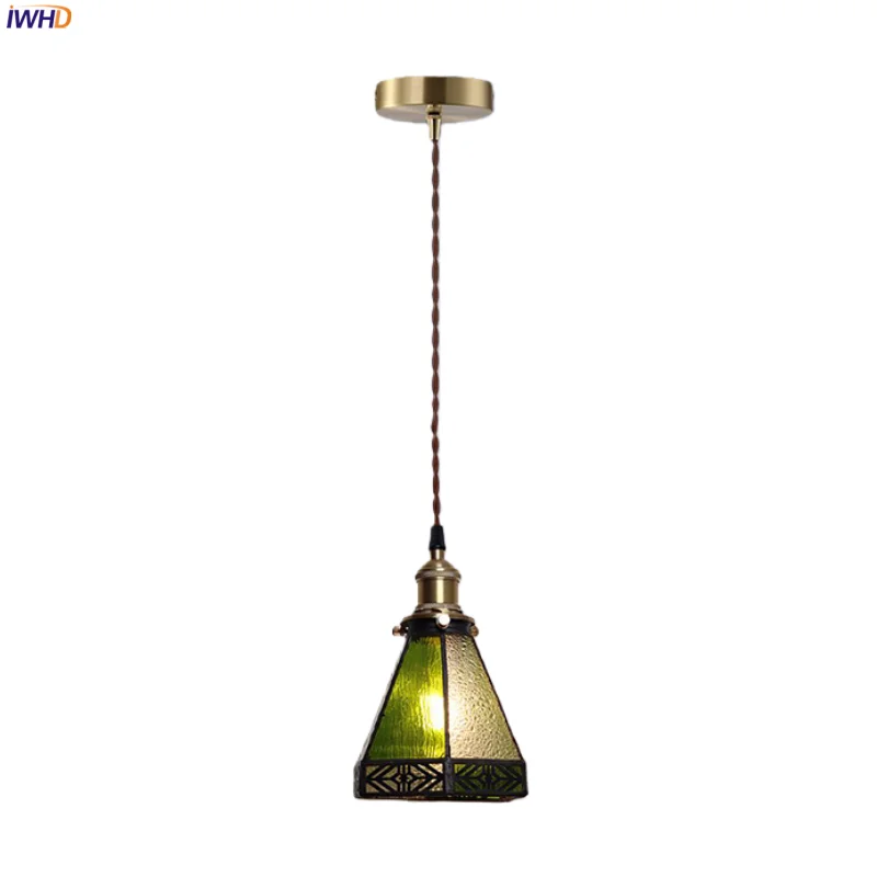 IWHD Mid Century Modern LED Pendant Lamp Living Room Kitchen Bedside Loft Home Decor Copper Green Glass Pendant Light Luminaire
