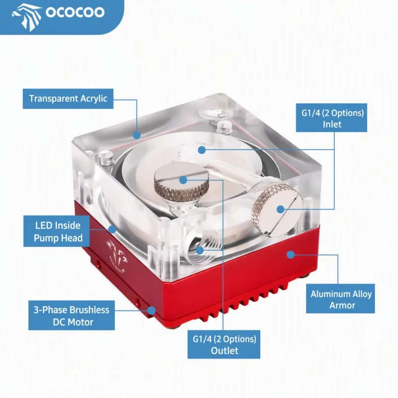 OCOCOO ARGB Anodized Rainbow 3 Phase Brushless DC Water Cooling Pump PWM Silent Circulation For Gaming Computer PC
