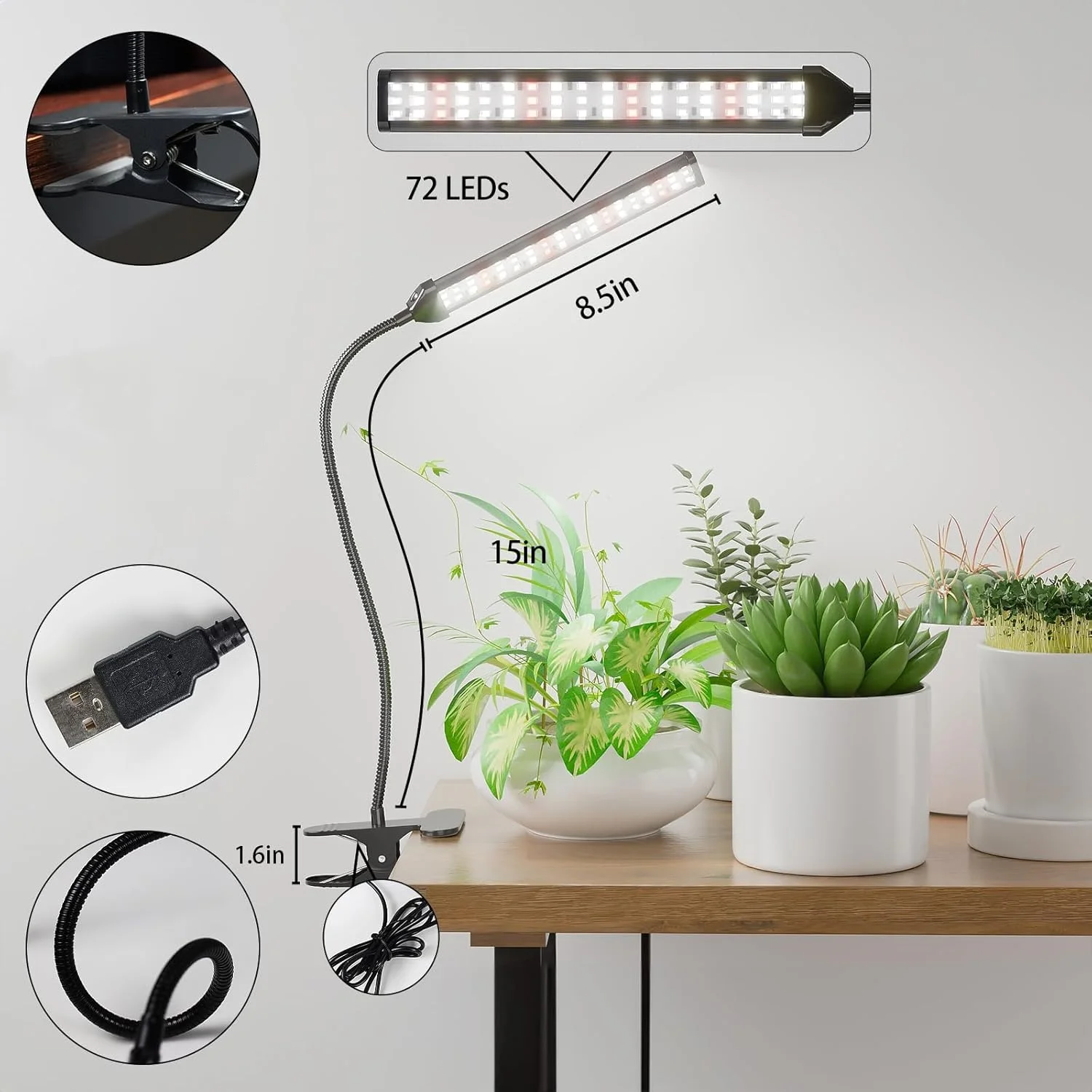 USB كليب أنبوب مسطح LED تنمو ضوء الطيف الكامل 6000 كيلو 5 فولت فيتو مصباح داخلي الدفيئة لحمي الزهور النباتات النمو الإضاءة