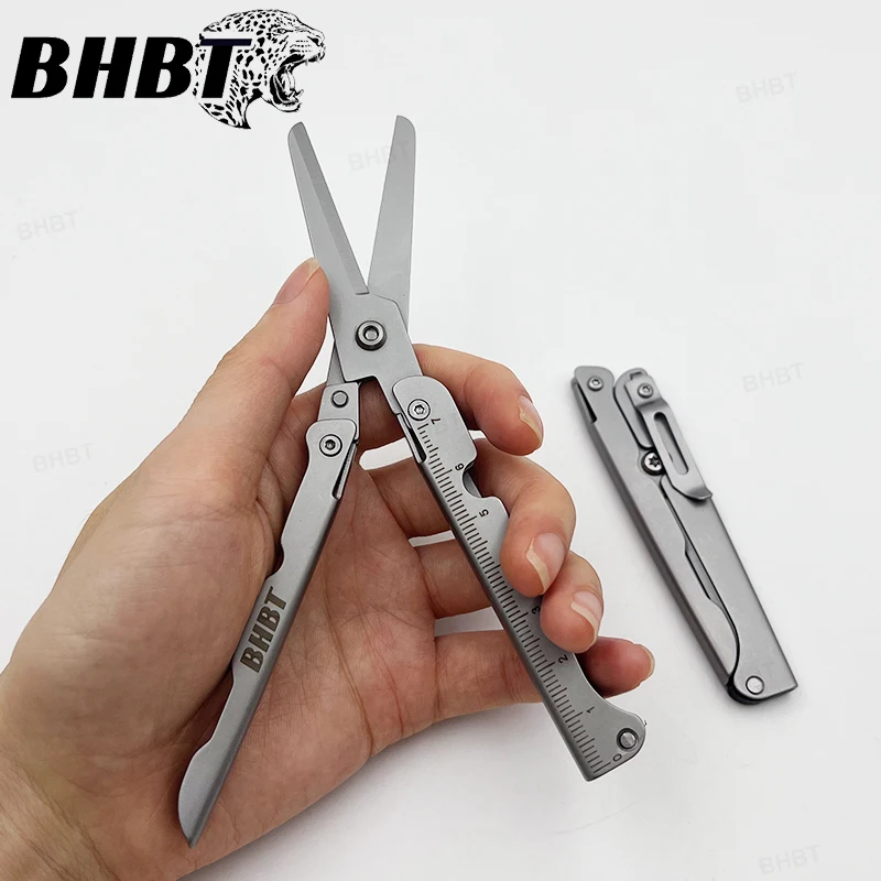 BHBT Folding Scissors Portable Lightweight Home Outdoor EDC Tools With Back Clip Scale