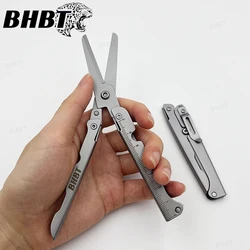 BHBT Folding Scissors Portable Lightweight Home Outdoor EDC Tools With Back Clip Scale