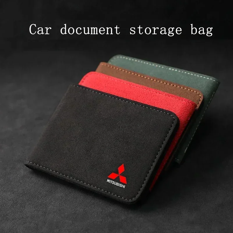 10x8cm Suede Driver License Holder Cover for Mitsubishi Lancer Ex Mirage V33 G4 26 OTO ASX L300 Montero L200 EVO Pajero Galant