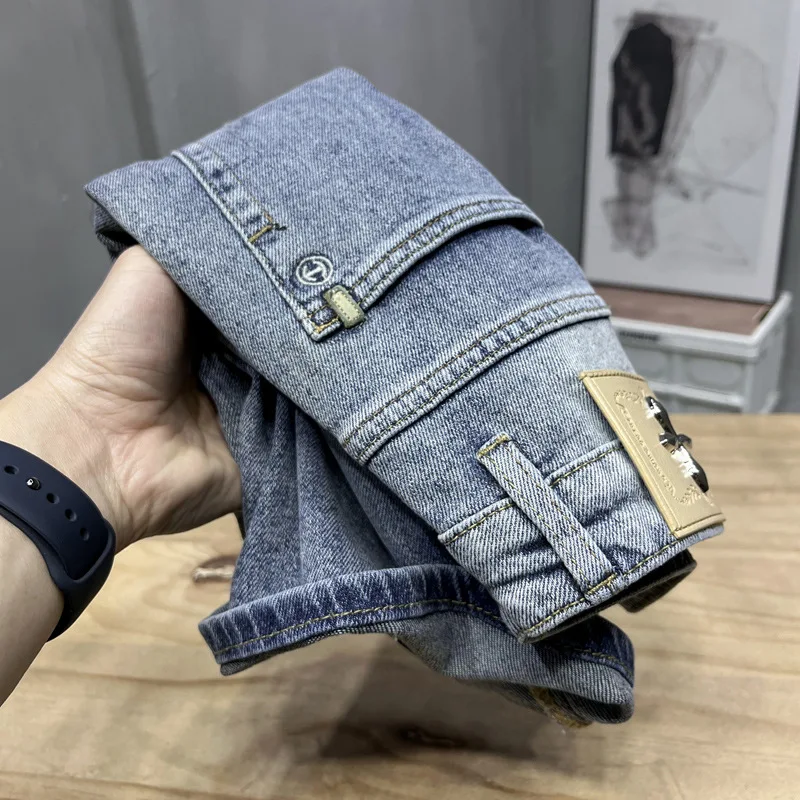 Elastic soft denim shorts men's fashionable high-end trendy scratch casual all-match Street summer thin cropped pants