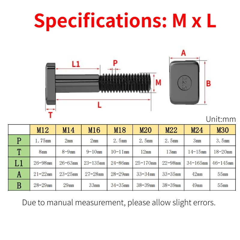 M12 M14 M16~M30 Half Threaded Black Grade 12.9 Alloy Steel T Shape Punch Milling Machine Screw Threaded Rod Clamping Cap Bolt
