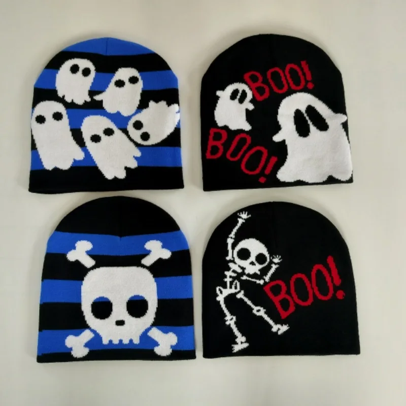 Halloween Winter Women Skull Print Knit Hats man Caps Outdoor Warm Fishing Caps Unisex