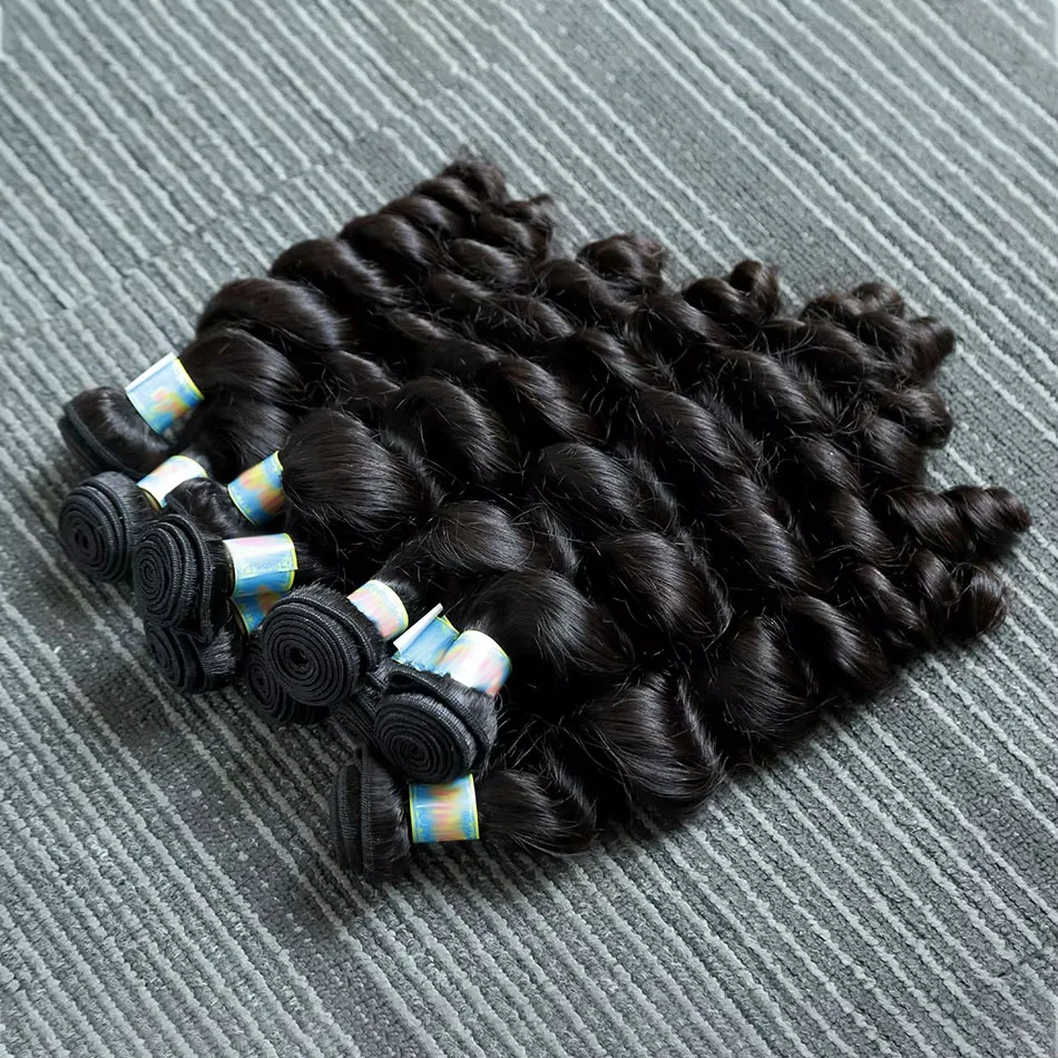 ルーズウェーブ100-人毛ヘアエクステ-ブラジリアン-28インチ-30インチ-生バージンナチュラルブラック-ウォーターウェーブ-未処理ヘアエクステンション