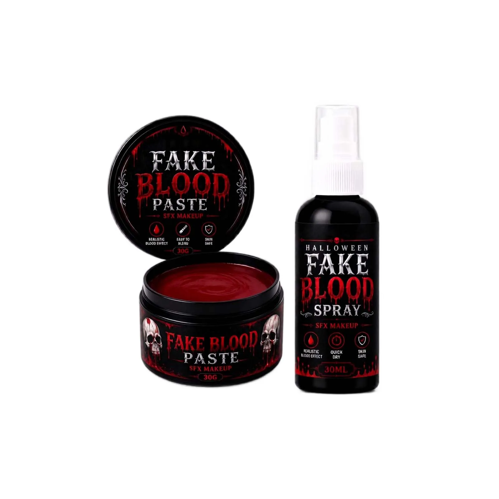 Halloween Horror Blood Makeup Kit - Fake Blood Spray + Fake Blood Cream, Halloween Cosplay Party Fake Blood Props