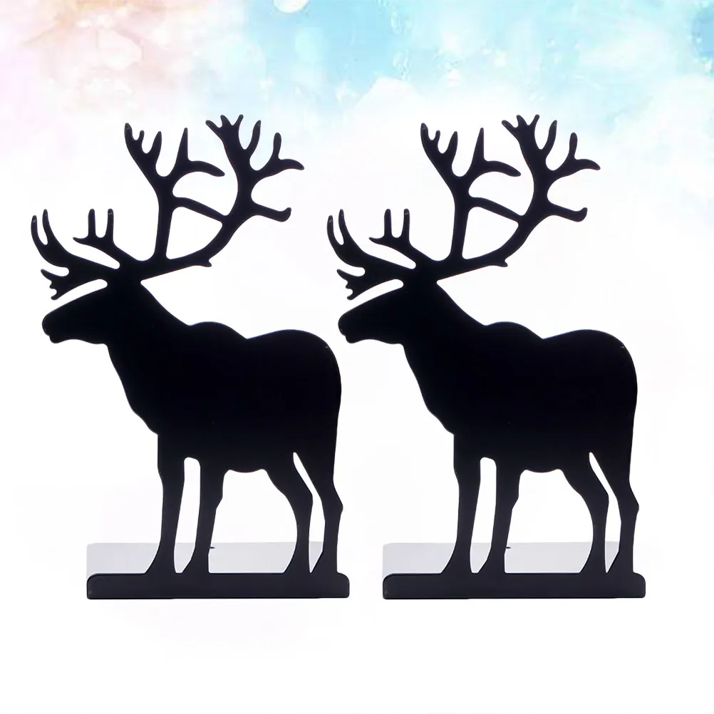 1Pair Sleek Metallic Elk Book Stand Sturdy Bookend for Books Files Magazines Prevent Tumbling Desktop Decoration Book Stand