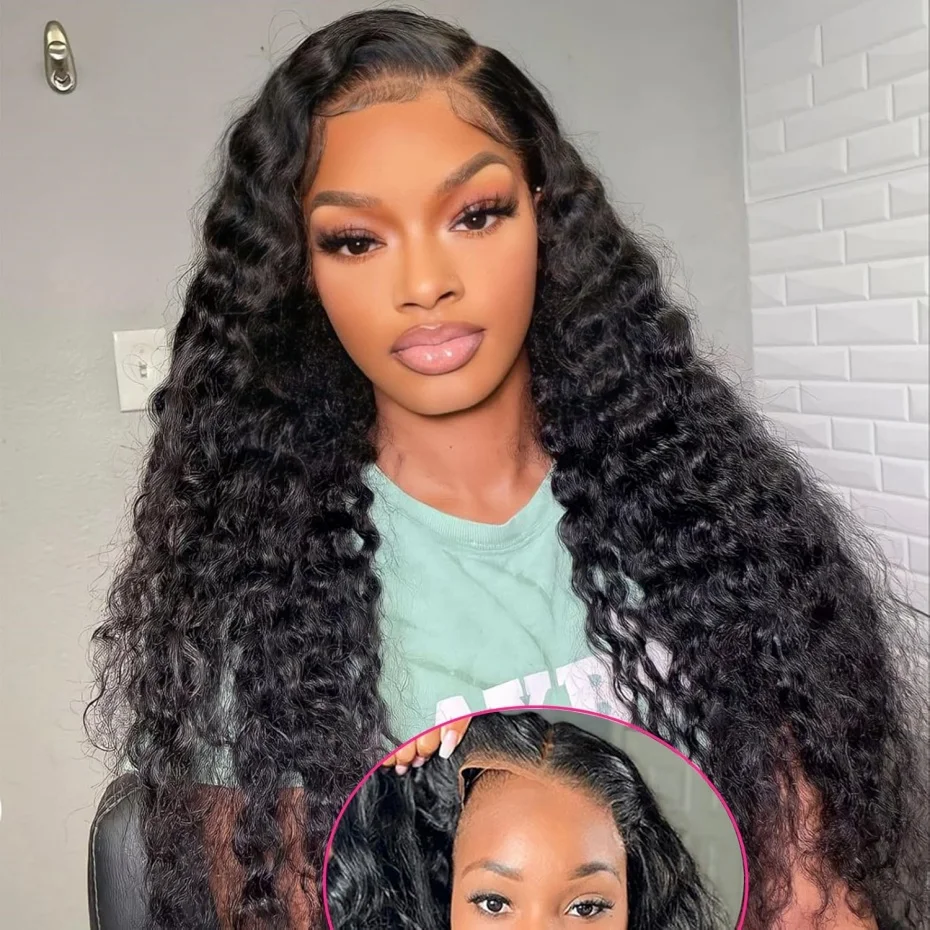 Deep Wave 6x4 Glueless Wig Wear And Go Human Hair Pre Plucked 5x5 Curly Brazilian Transparent Lace Clsoure Wigs For Black Women