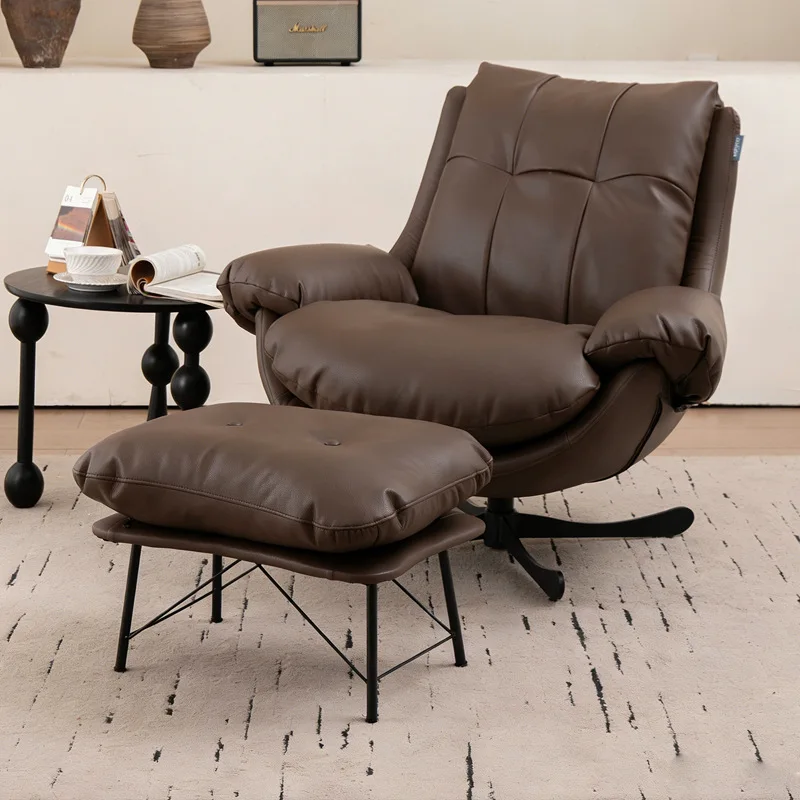 360-Degree rotating sofa chair leather single sofa, light luxury living room balcony high-end leisure chair