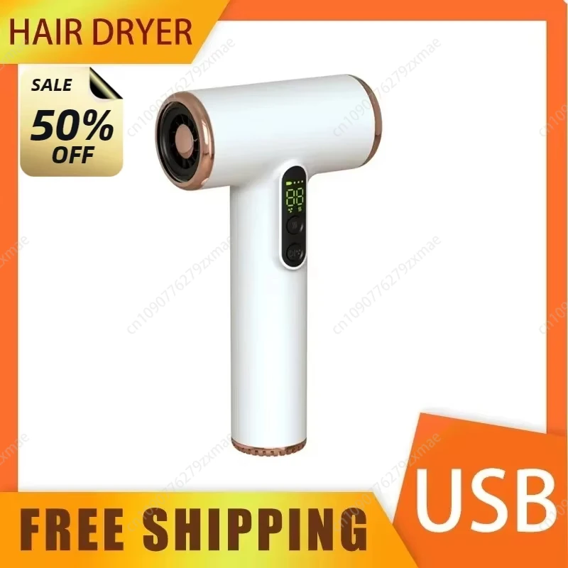 

Wireless Hair Dryer USB Portable Travel Rechargeable Strong Wind Low Noise 3 Gears Hair Dryer with Lcd 30000RPM Negative Ions