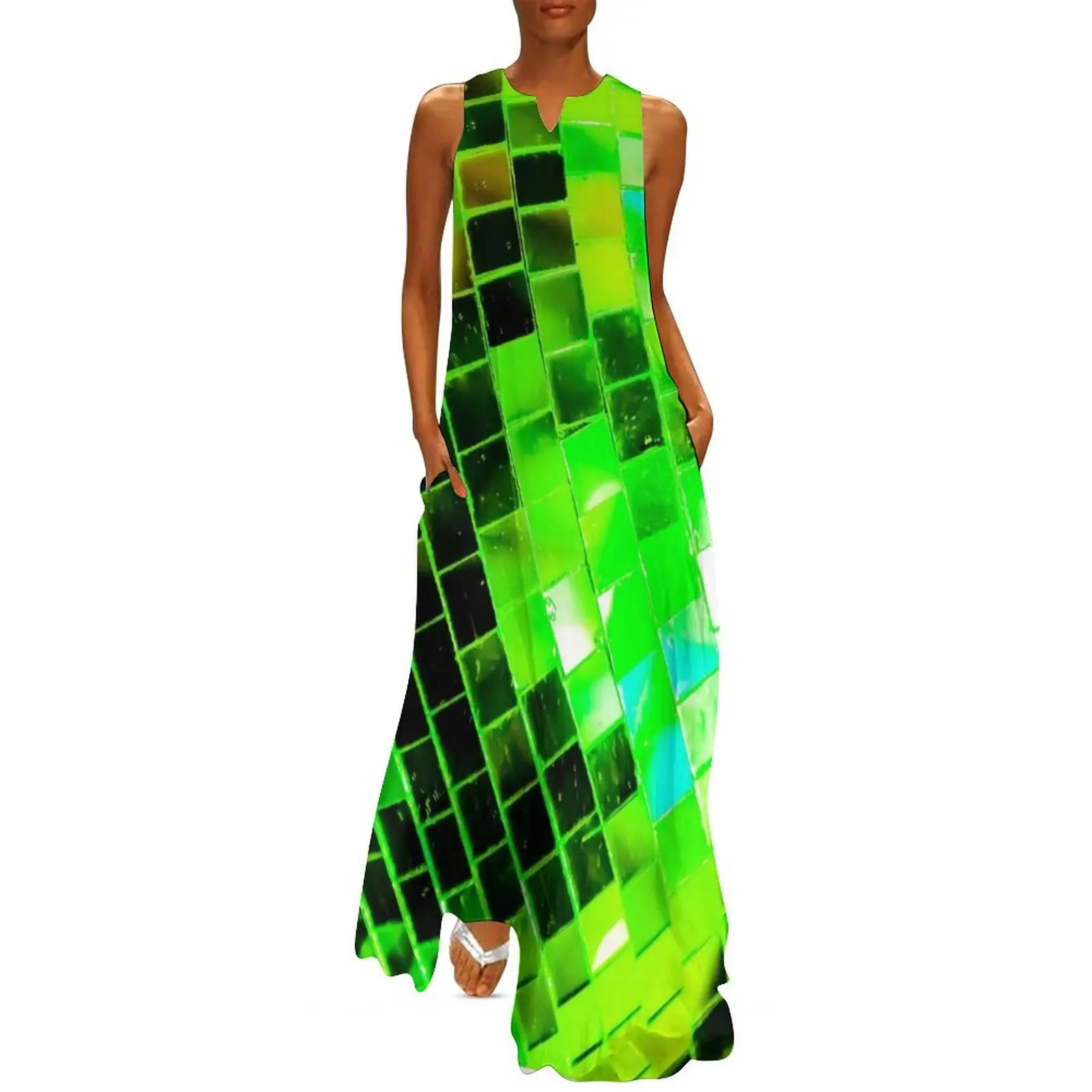 

Funky Green Disco Ball Long Dress chic and elegant evening dress women's luxury party dress