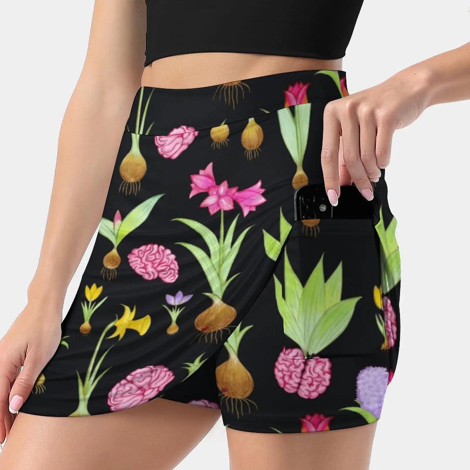 Spring Bulbs And Brains Women's skirt Mini Skirts A Line Skirt With Hide Pocket Brains Pink Handdrawn Anatomy Biology Pretty