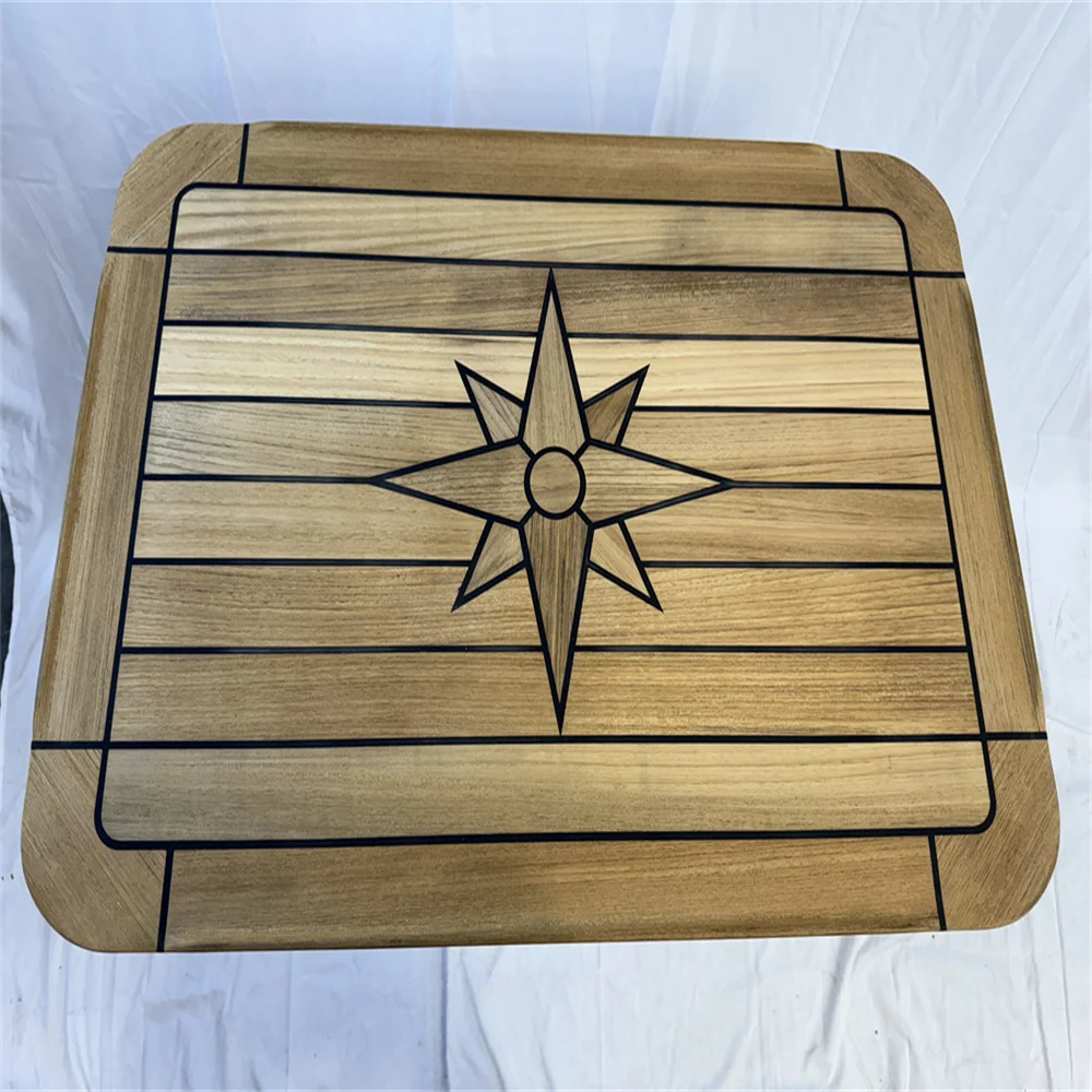 Boat Rectangular Teak Table Top 510x750mm,20.0x29.5 Inch Star Inlay Round Corner Marine Yacht RV TTR5075