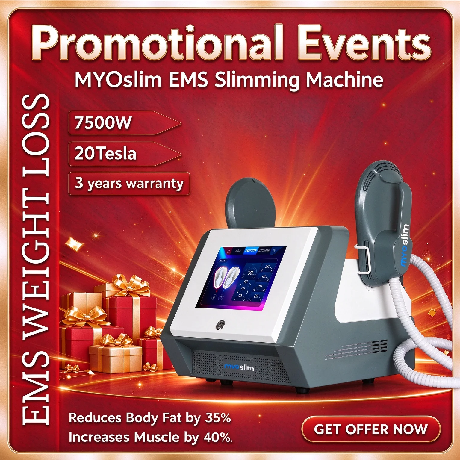 Myoslim 6500W RF Machine Hi-EMT EMS Body Sculpt Slimming Beauty Equipment For Fat Loss Fitness Center Fat Burning