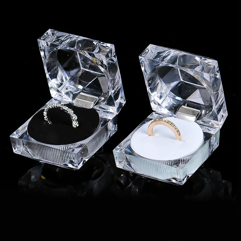 

20Pcs Clear Acrylic Ring Boxes Crystal Earrings Jewelry Display Organizer Case with Foam Insert for All Kinds of Ring Earrings