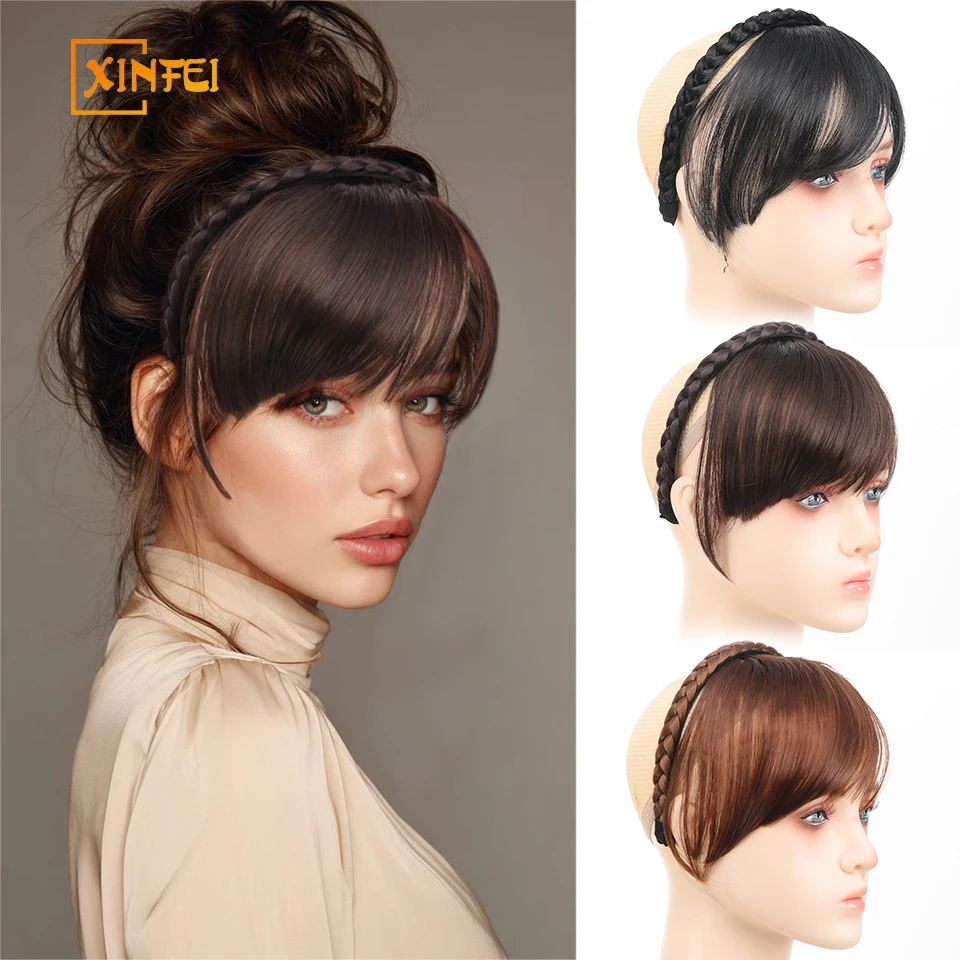 

Single braid headband synthetic wig side bangs hair extensions fake bangs natural hairpin ladies wig invisible natural hairpin