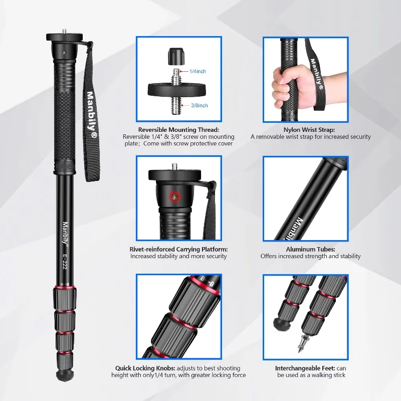 5-Section aluminum tripod for SLR camera portable lightweight walking trekking poles