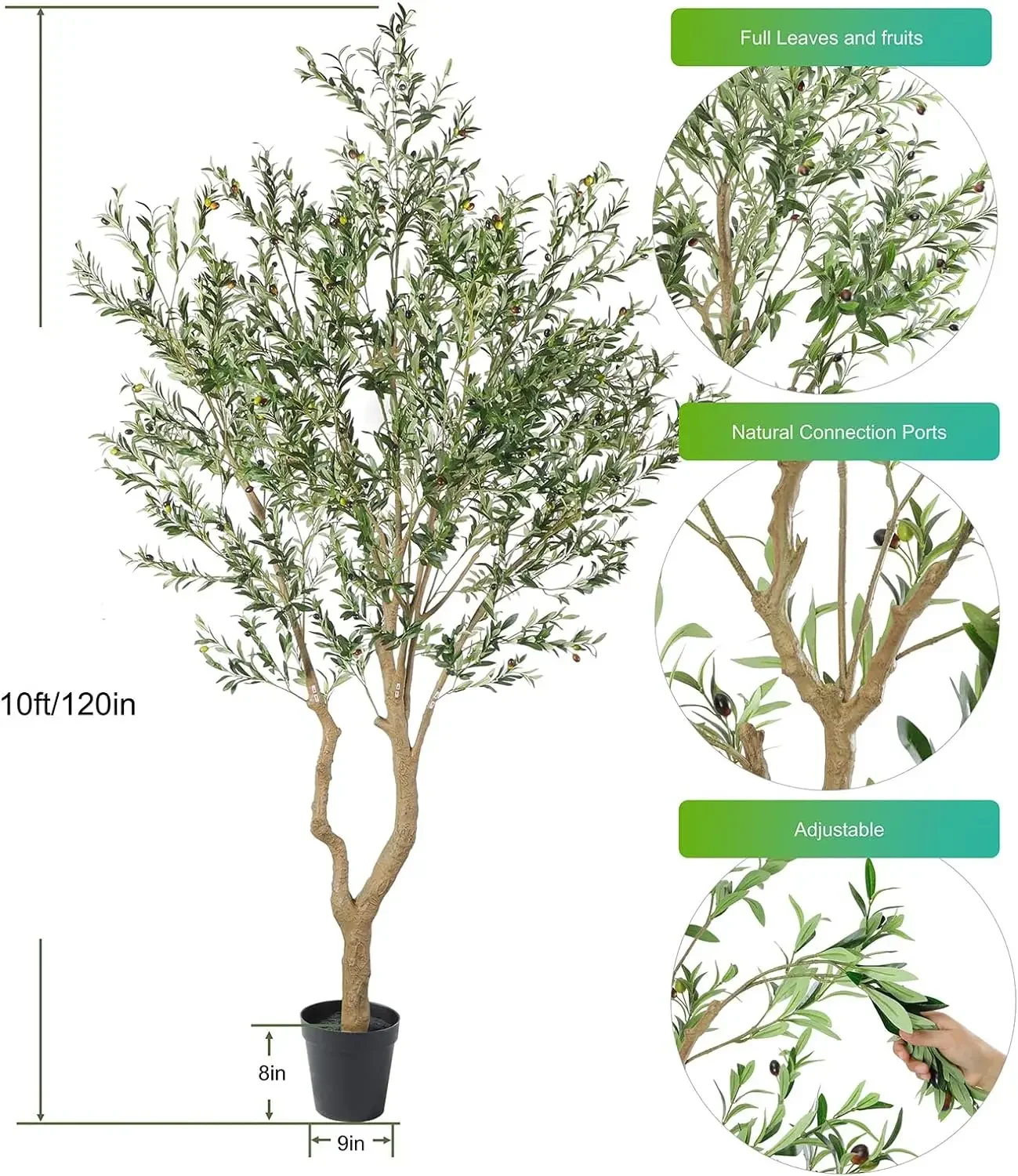 Tall Faux Olive Tree，10ft（120in） Realistic Potted Silk Artificial Olive Tree， Fake Olive Trees Indoor