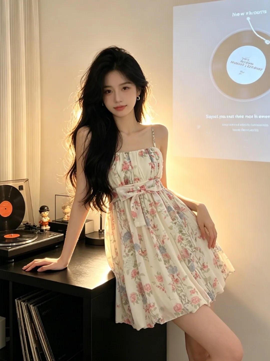 

Retro Style Unique Beautiful Print Waist-Cinching Slimming Strap Short Skirt Vacation Style Absolutely Beautiful Dress Summer