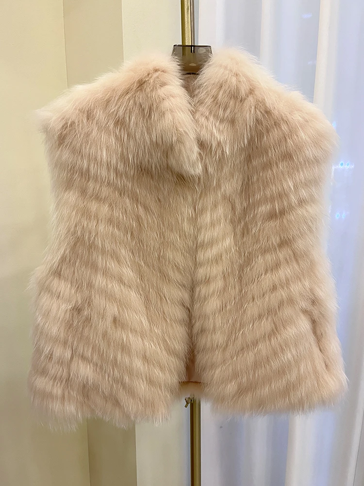 2025 Autumn Winter Warm Women's Vest Real Natural Fox Fur Strip Sewed Toghter Coat Thick Short Waistcoat Luxury Female Jacket