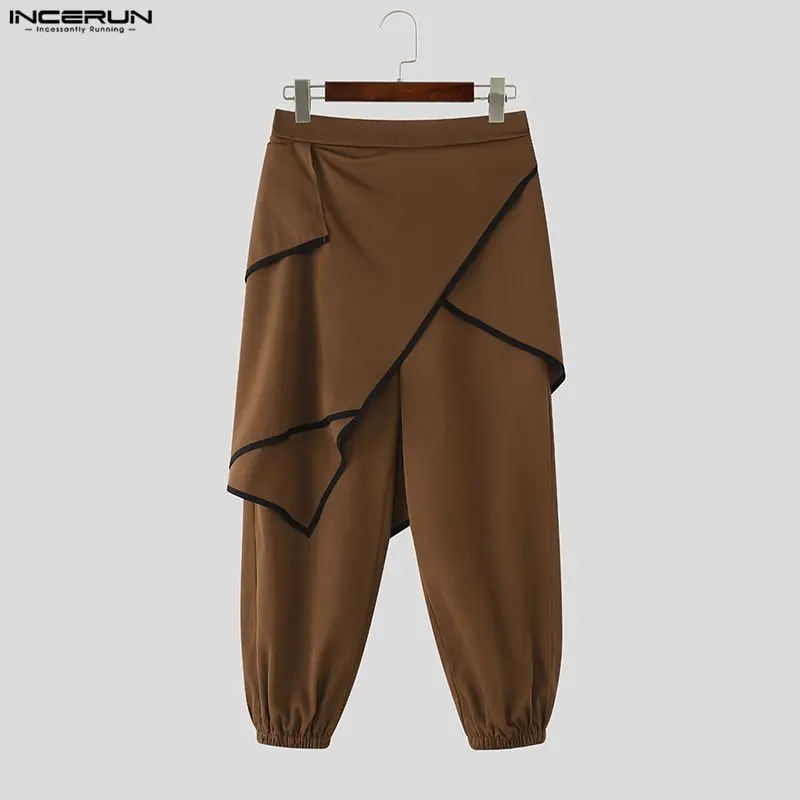

INCERUN Men Irregular Pants Patchwork Elastic Waist Joggers Loose Trousers Men Streetwear 2025 Fashion Casual Harem Pants S-5XL