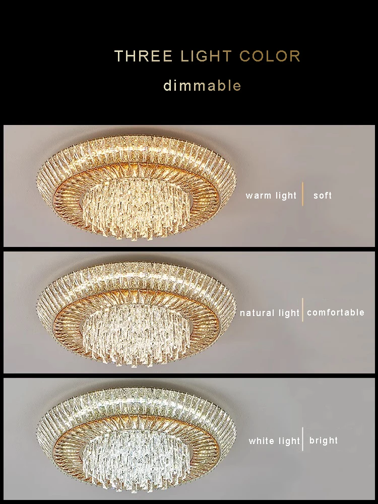 Imagem -03 - Lâmpadas de Teto Led Douradas para Sala de Estar Grande Iluminação para Quarto Decoração Moderna Todo Cristal Luxo 2024