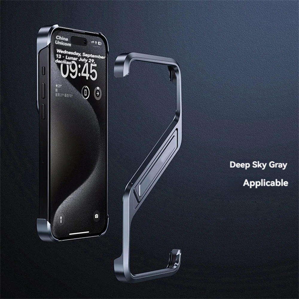 เคสโทรศัพท์สำหรับ IP 14/14 pro/ 15/15Pro การกระจายความร้อนโลหะ S BEZEL-LESS เคสขาตั้ง