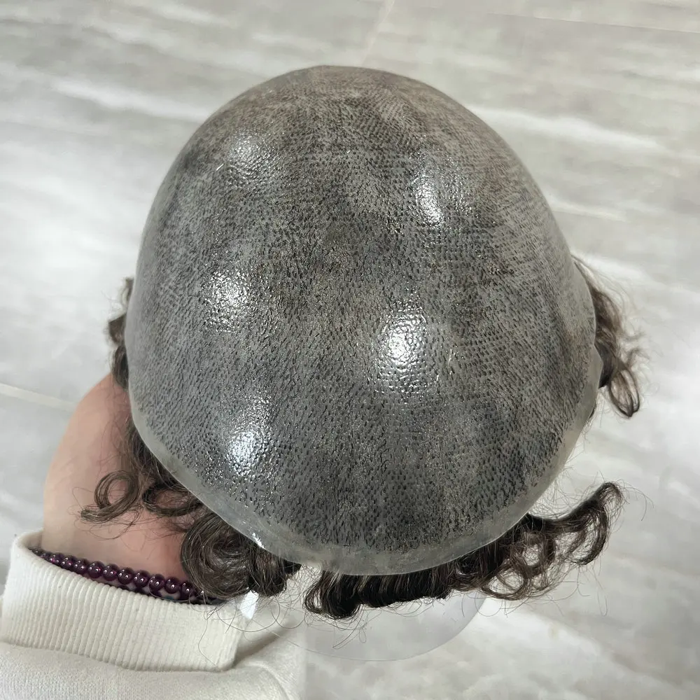 8 مللي متر الأفرو غريب مجعد الاصطناعية الرجال الشعر المستعار سوبر دائم الجلد كامل بولي PU نظام الشعر البشري الحقيقي 1b40 رمادي الشعرية الاصطناعية #6