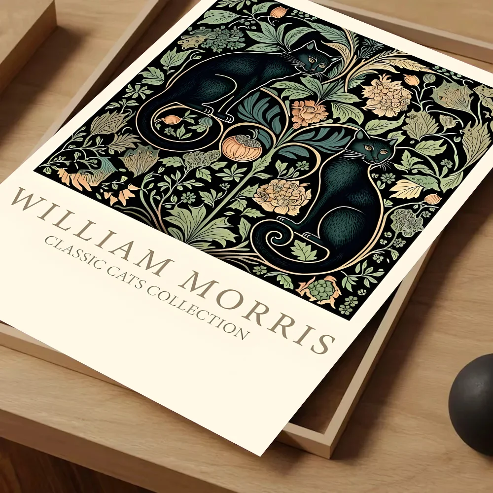 1 قطعة ويليام موريس الأعمال الفنية شجرة الحياة القطط المشارك ذاتية اللصق الفن ورق مقاوم للماء ملصق مقهى بار غرفة جدار ديكور #4