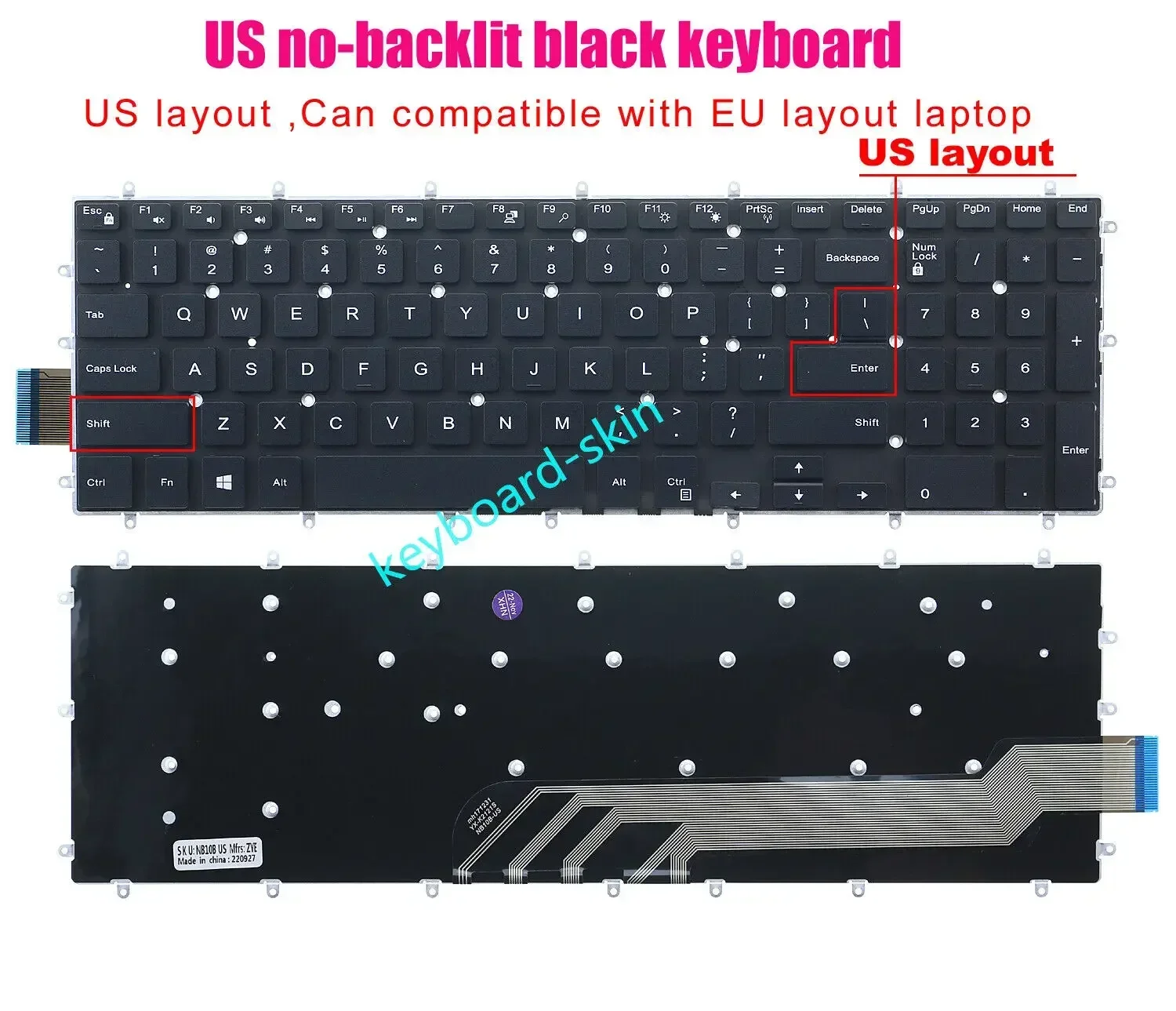 New US No-Backlit Keyboard for Dell P66F P66F001 P72F P72F002 P75F P75F002 P75F003 P32E P32E001 P89F P89F001 P89F002 P65F laptop