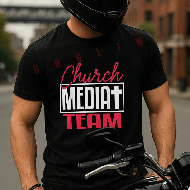 

Church Media Team Graphic Moto T-Shirt Fashion Men And Women Aesthetic High Quality Cotton Tees