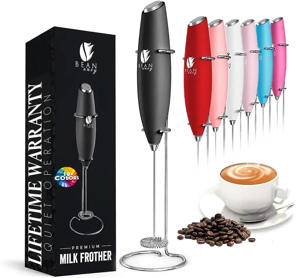

Handheld Milk Frother, Electric Coffee Stirrer, Whisk for Lattes, Matcha, Hot Chocolate, Eggs, Smoothies, with Stand, Black