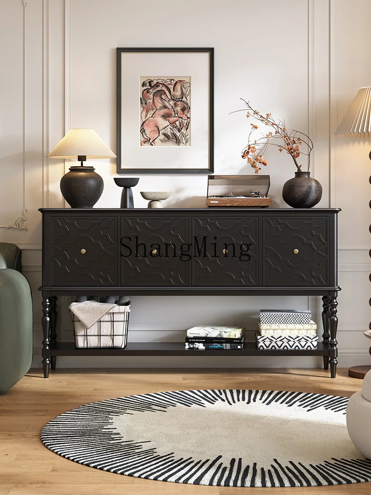 

ZJH retro entrance against the wall solid wood home black antique living room aisle decorative cabinet