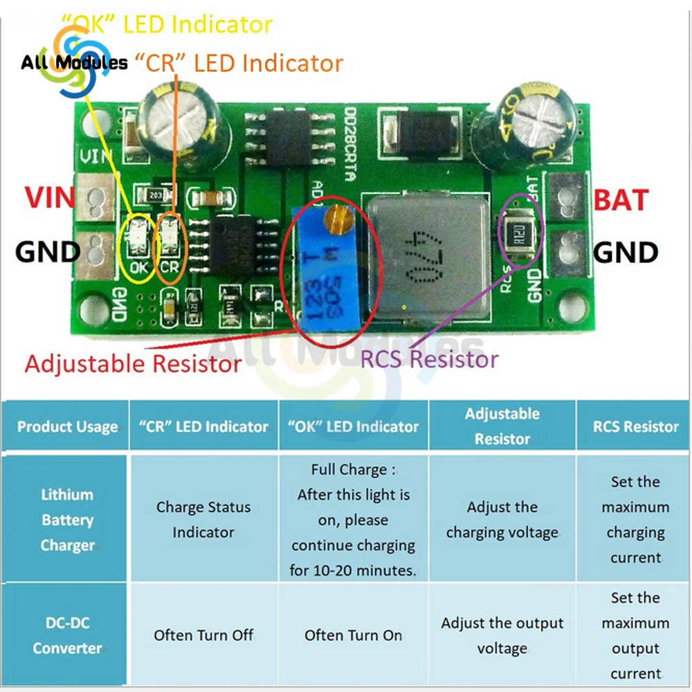 2-in-1 3.7V 3.8V 7.4V 11.1V 14.8V 18.5V Li-Ion LiFePO4 Lithium Titanate Batterie Charger Multi-function adjustable Charge Module